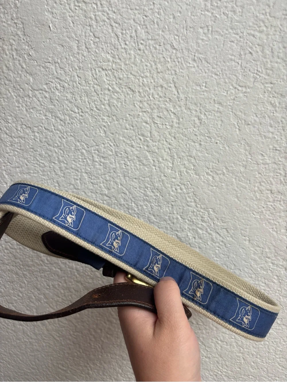 Vineyard Vines Belt Mens 36 Duke Blue Devils Canvas Leather Blue Collegiate